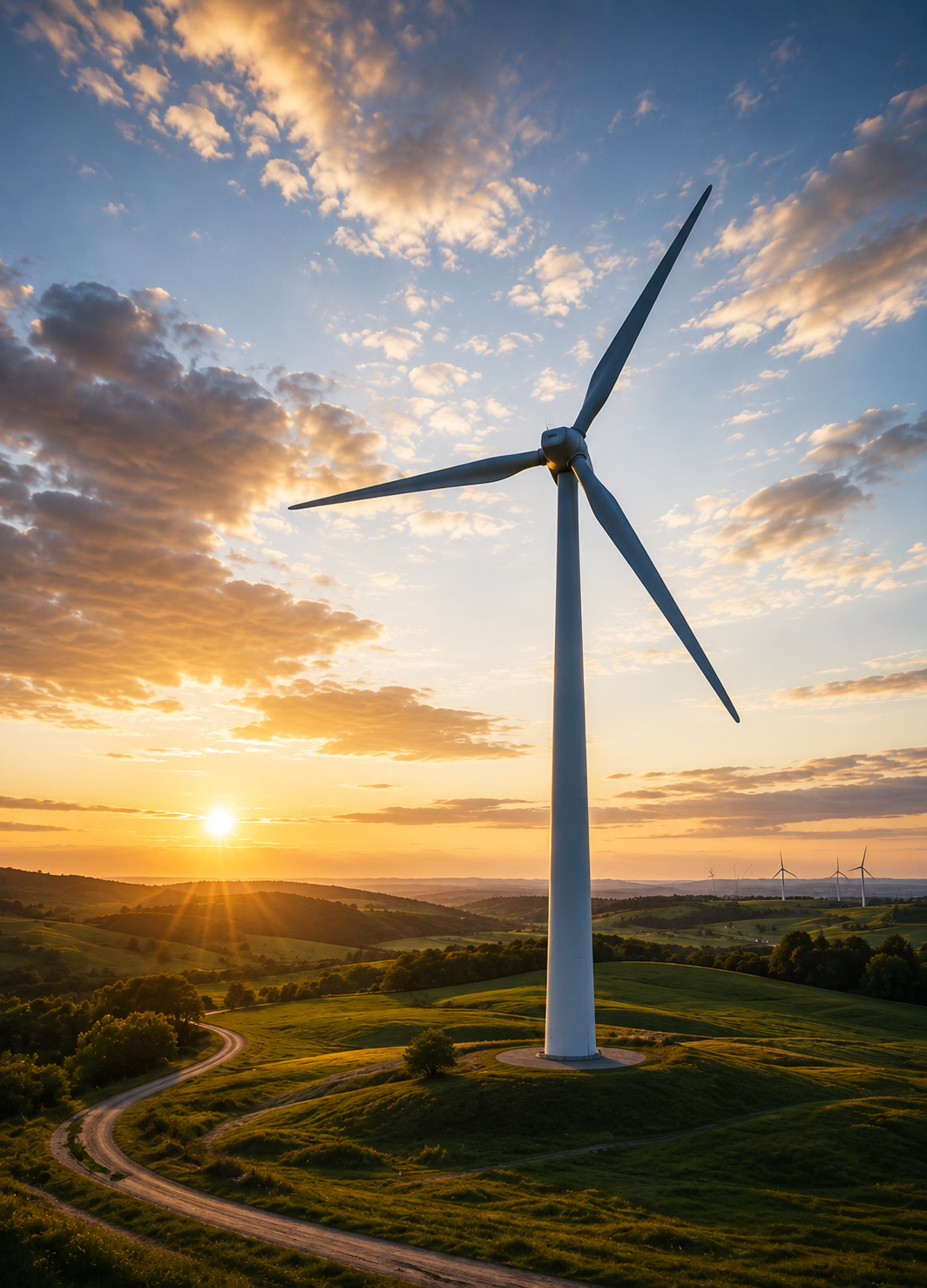 Éolienne au coucher du soleil